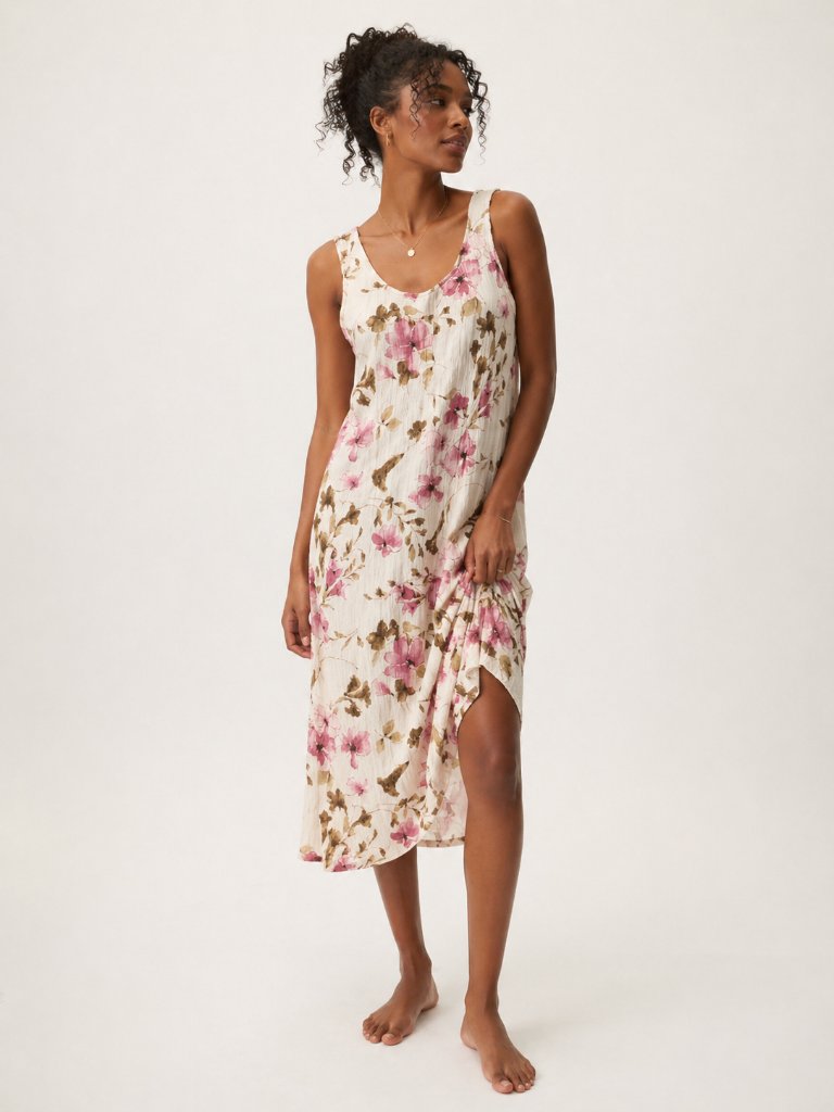 Connected Apparel Pink And Brown Floral Midi Dress 14